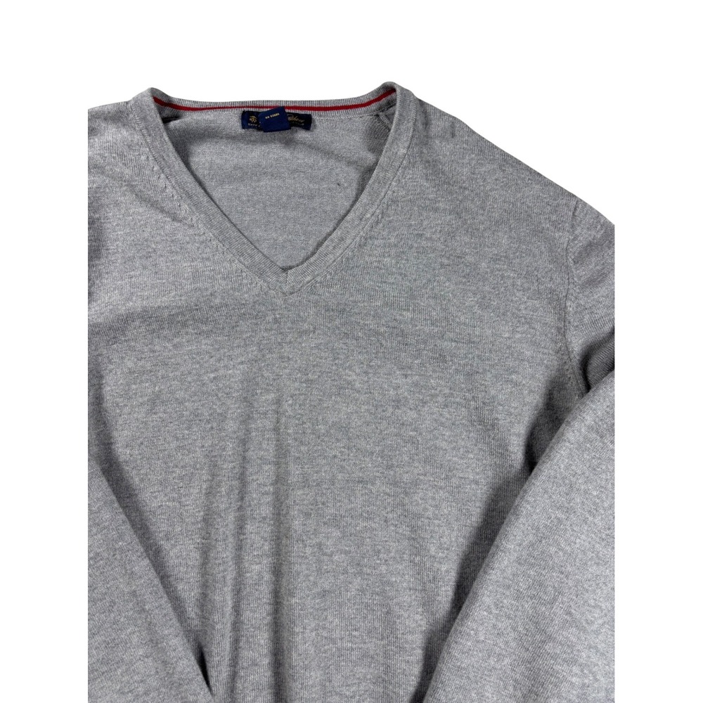 Brooks Brothers Mens XL Gray Extra Fine Italian Merino Wool V-Neck Sweater